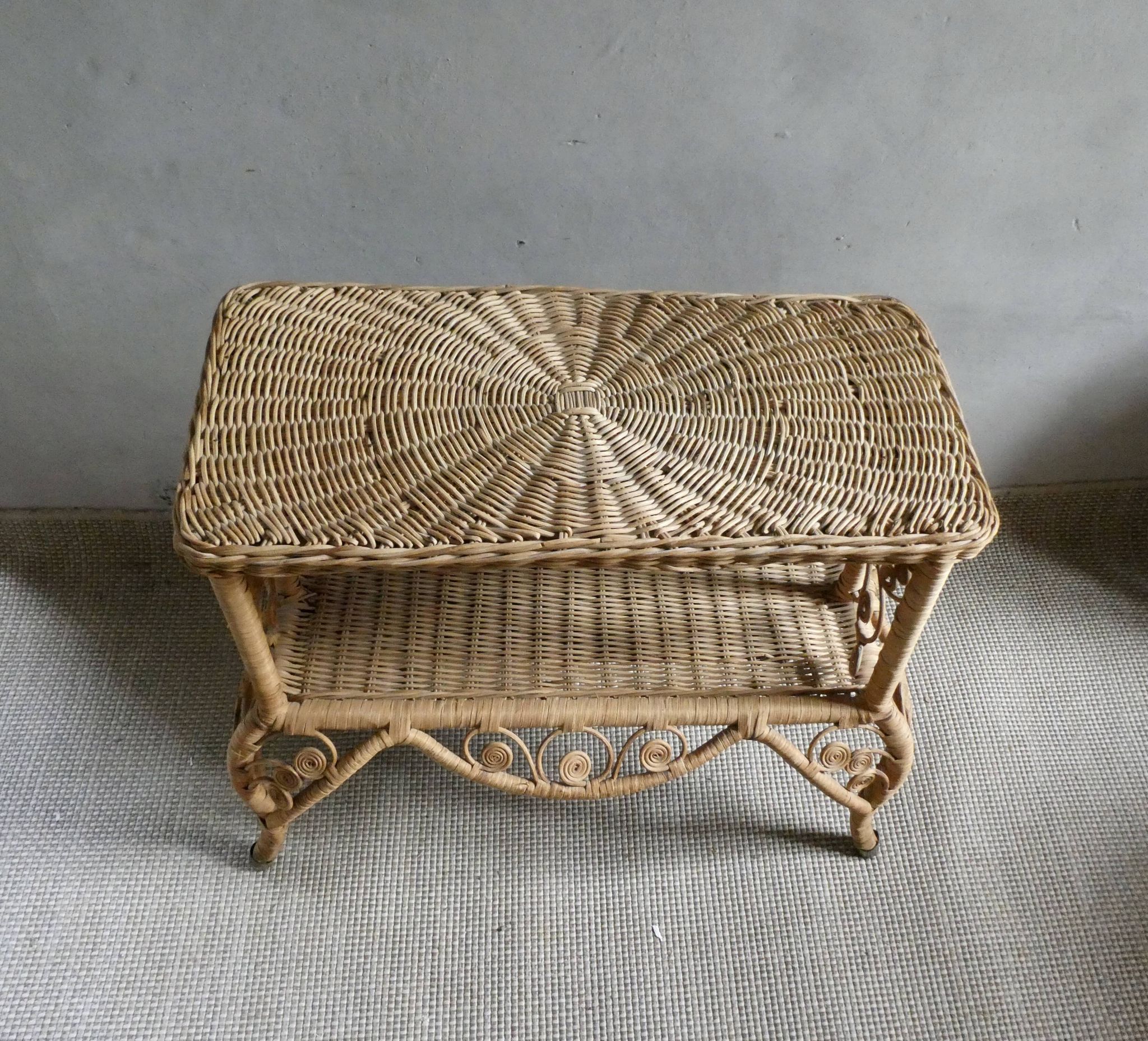 Wood and rattan bedside table, butterflies
