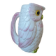 Pichet vintage en barbotine hibou blanc et rose, Japon signé Fratelli Gialletti