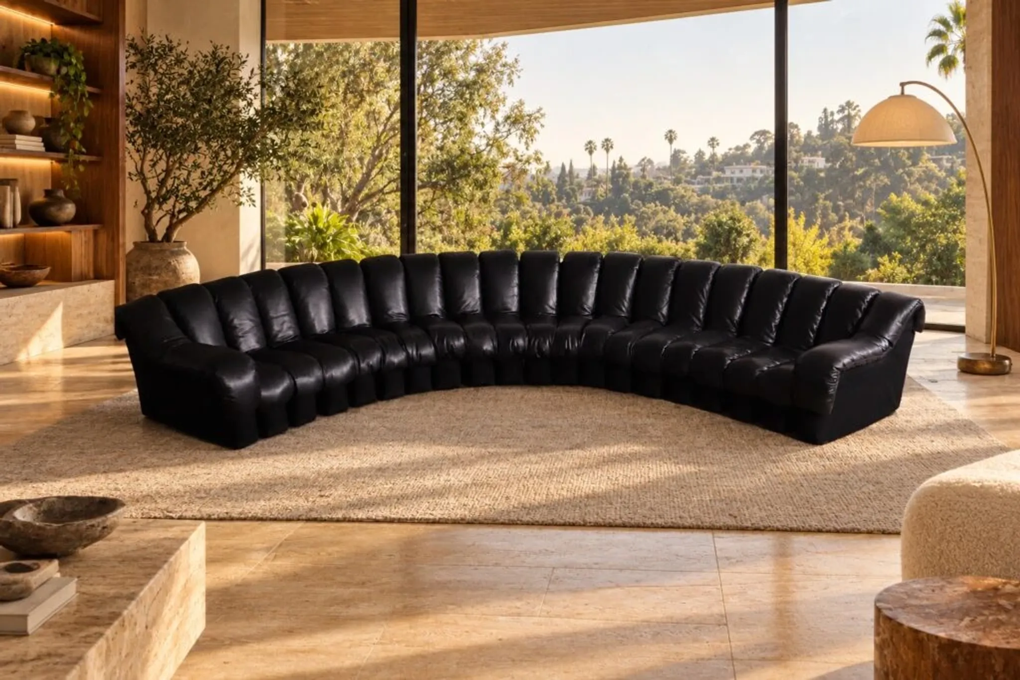 De Sede DS 600 “Non-Stop” sectional black leather sofa by Heinz Ulrich, Ueli Berger and Eleanora Peduzzi-Riva, 1970s