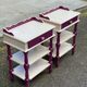 2 vintage bedside tables painted in white and purple with a drawer.