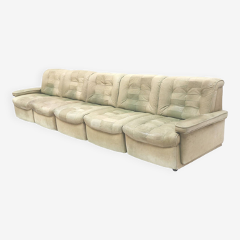 Large green vintage leather modular sectional sofa from the 1970s