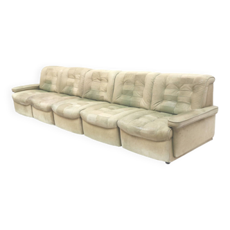 Large green vintage leather modular sectional sofa from the 1970s