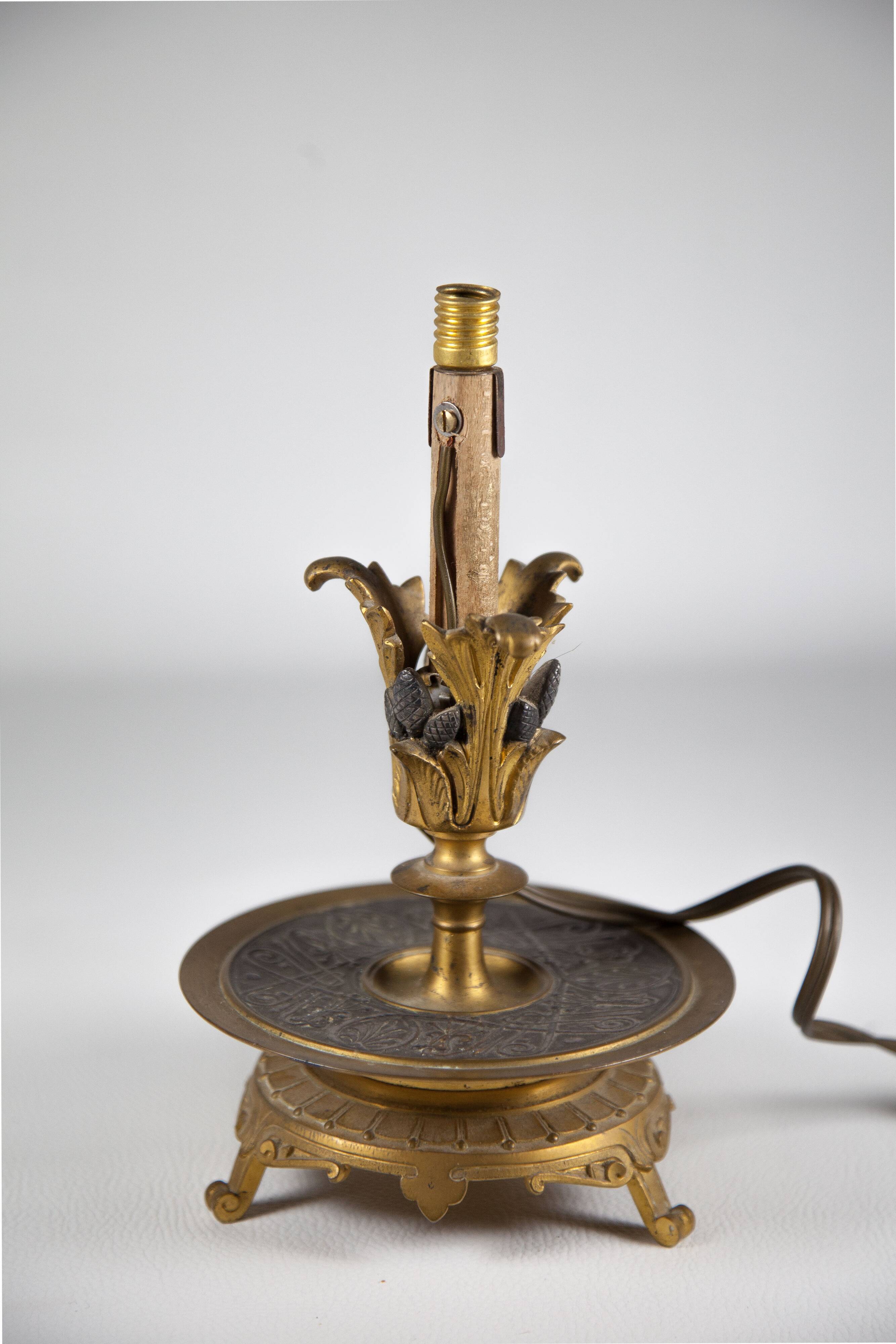 bronze table lamp, electric candle lamp, beautifully chiseled lamp, table lamp, rockery