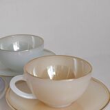 Six vintage iridescent pastel arcopal opaline cups