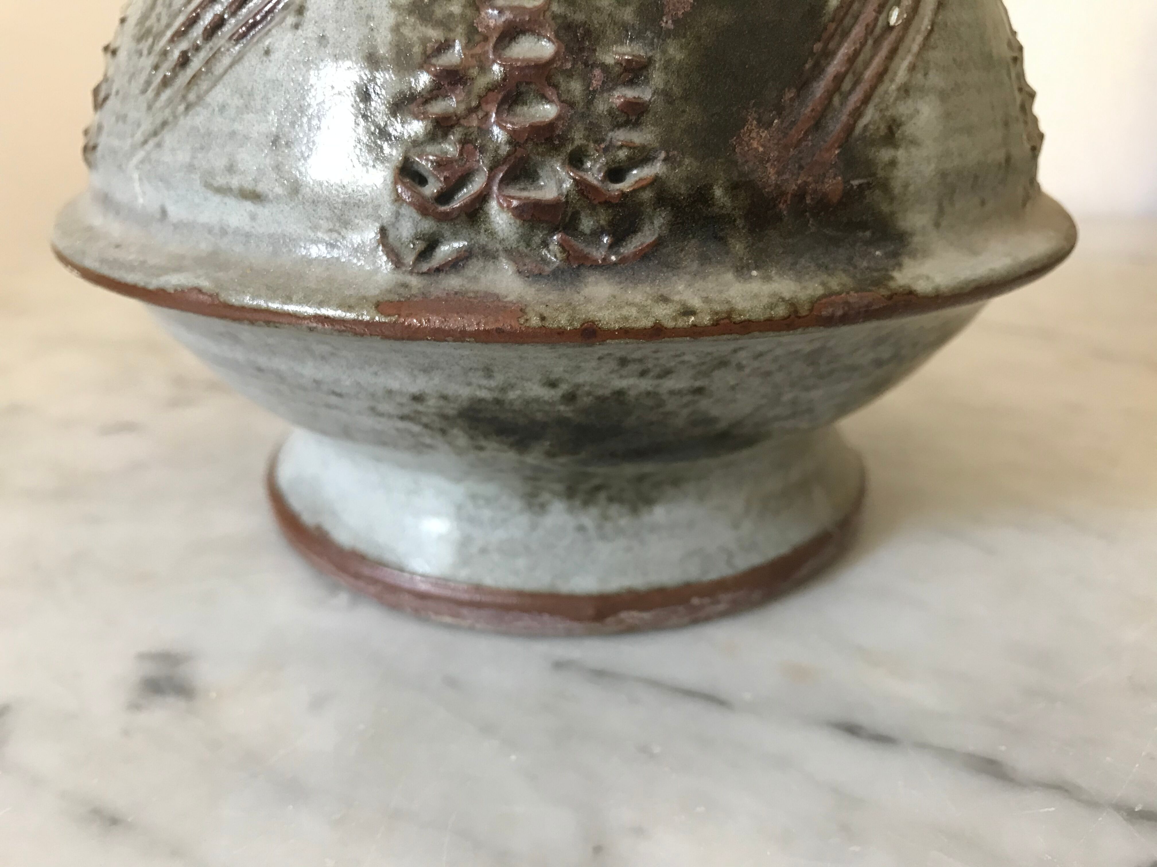Signed ceramic flower-picker vase