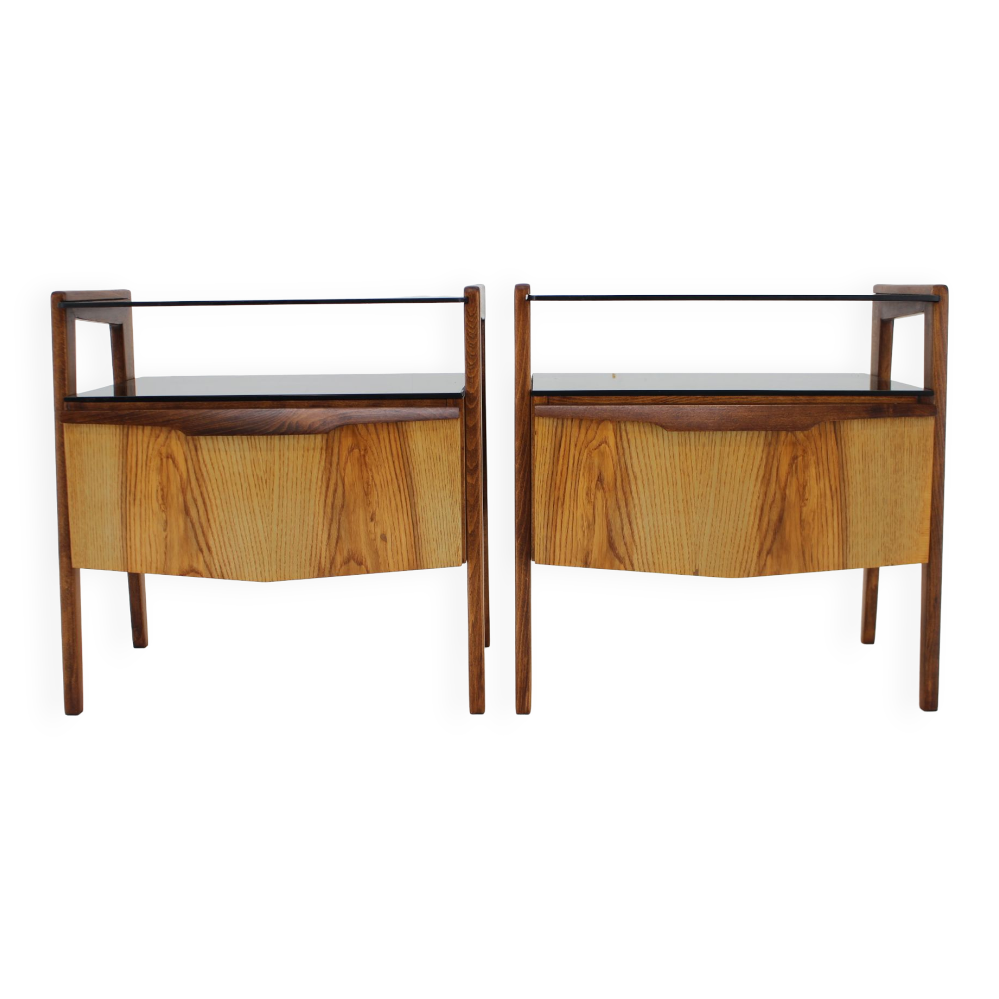 1960s pair of restored bedside tables, czechoslovakia