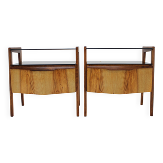 1960s pair of restored bedside tables, czechoslovakia
