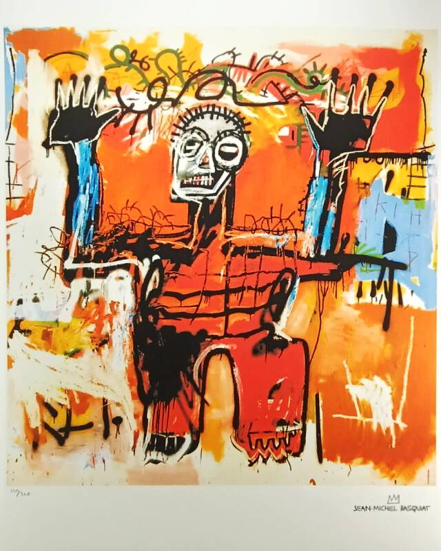 Limited edition lithograph by Jean-Michel Basquiat from the 1990s, numbered in pencil.