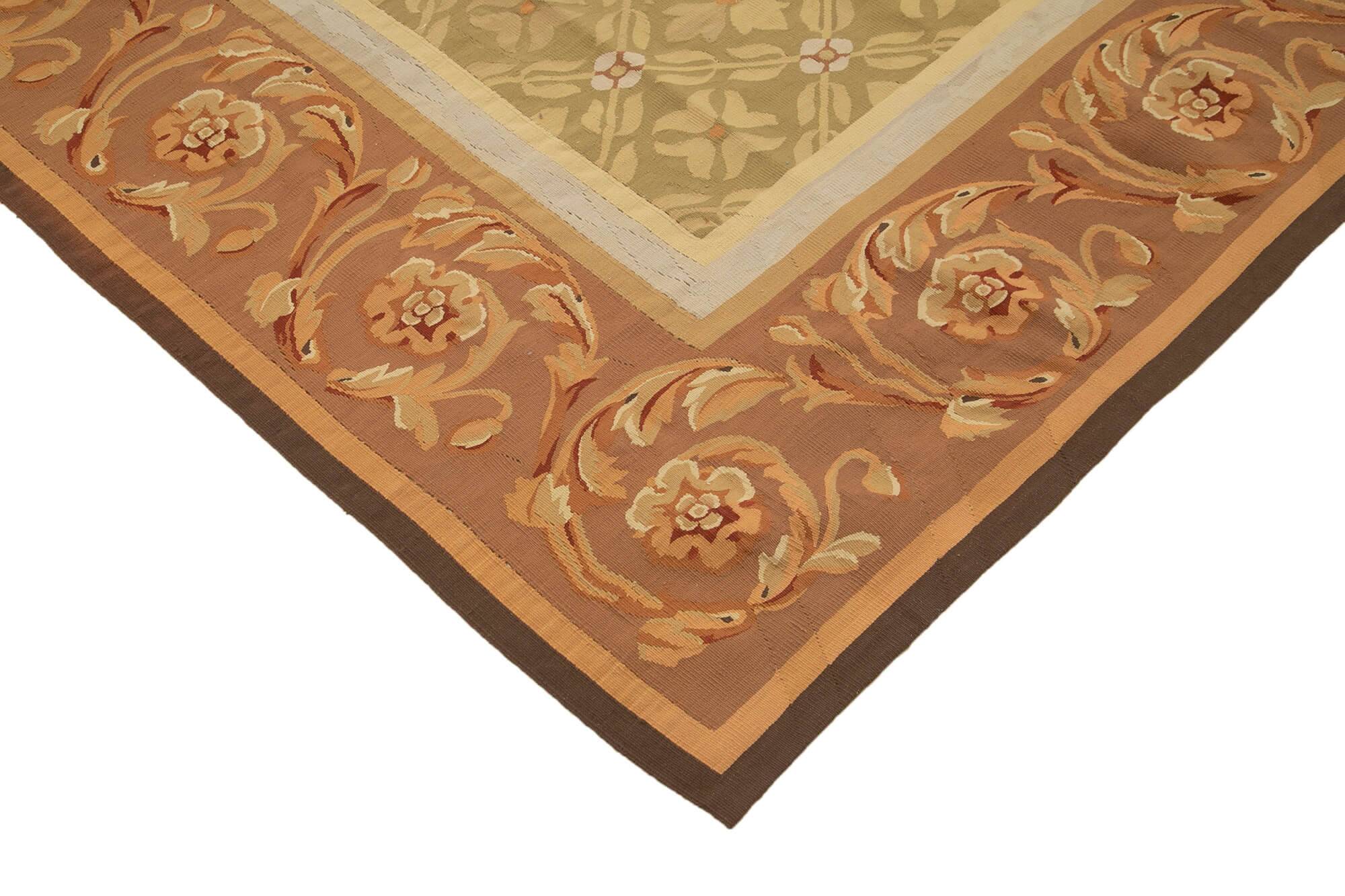Handmade European Vintage Aubusson Kilim 261 cm x 363 cm