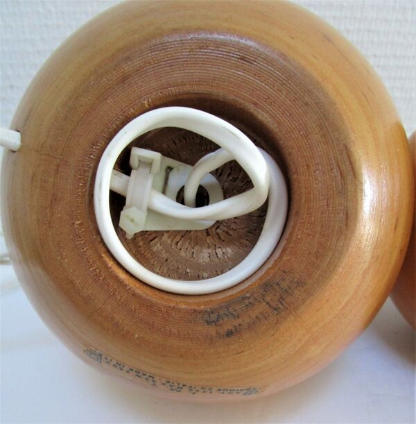 Paire de pieds de lampes boules bois massif Par IMT italie vintage
