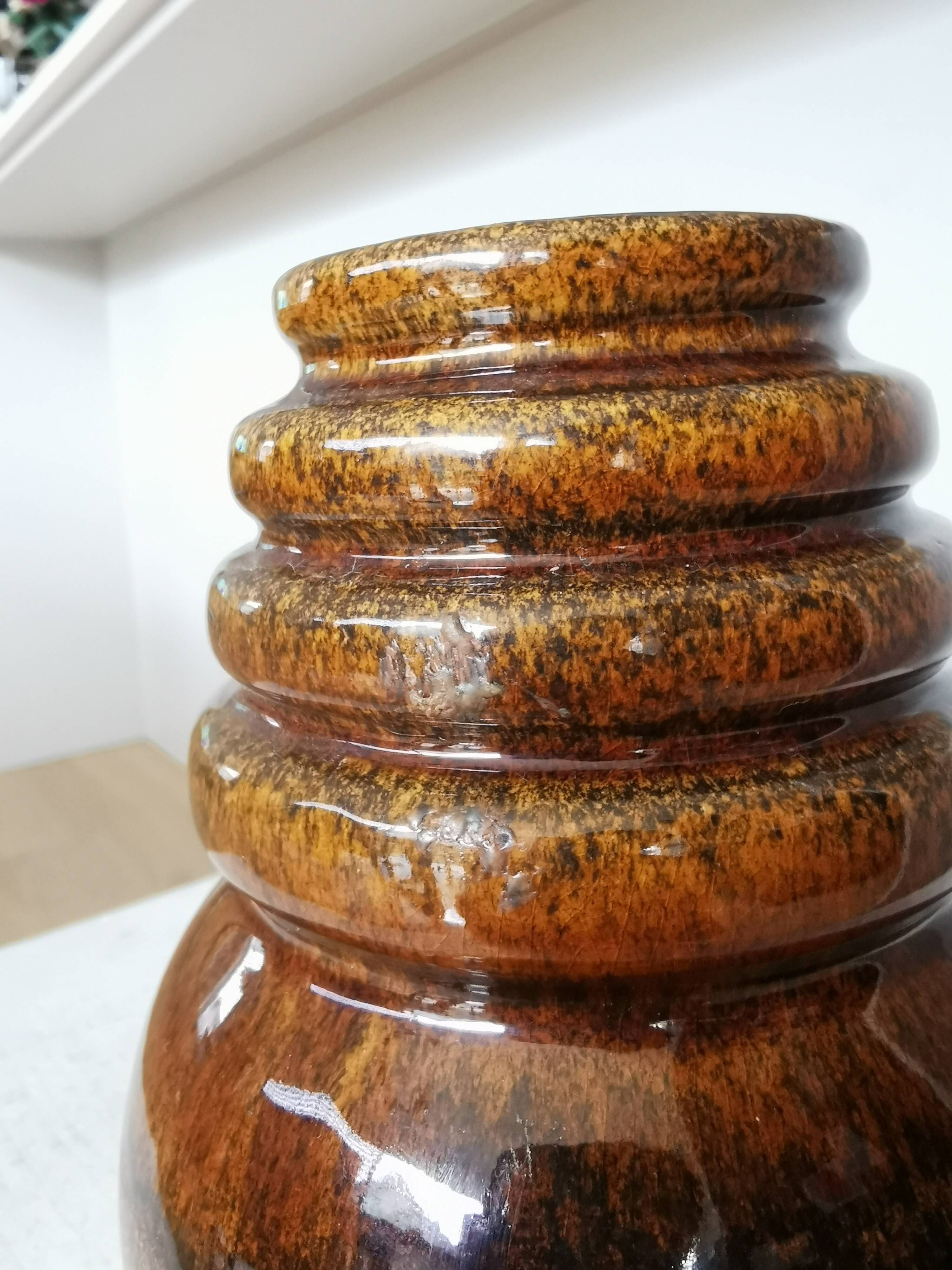 Vintage Fat Lava Vase: West German Brown Glazed Ceramic, Retro Boho Decor