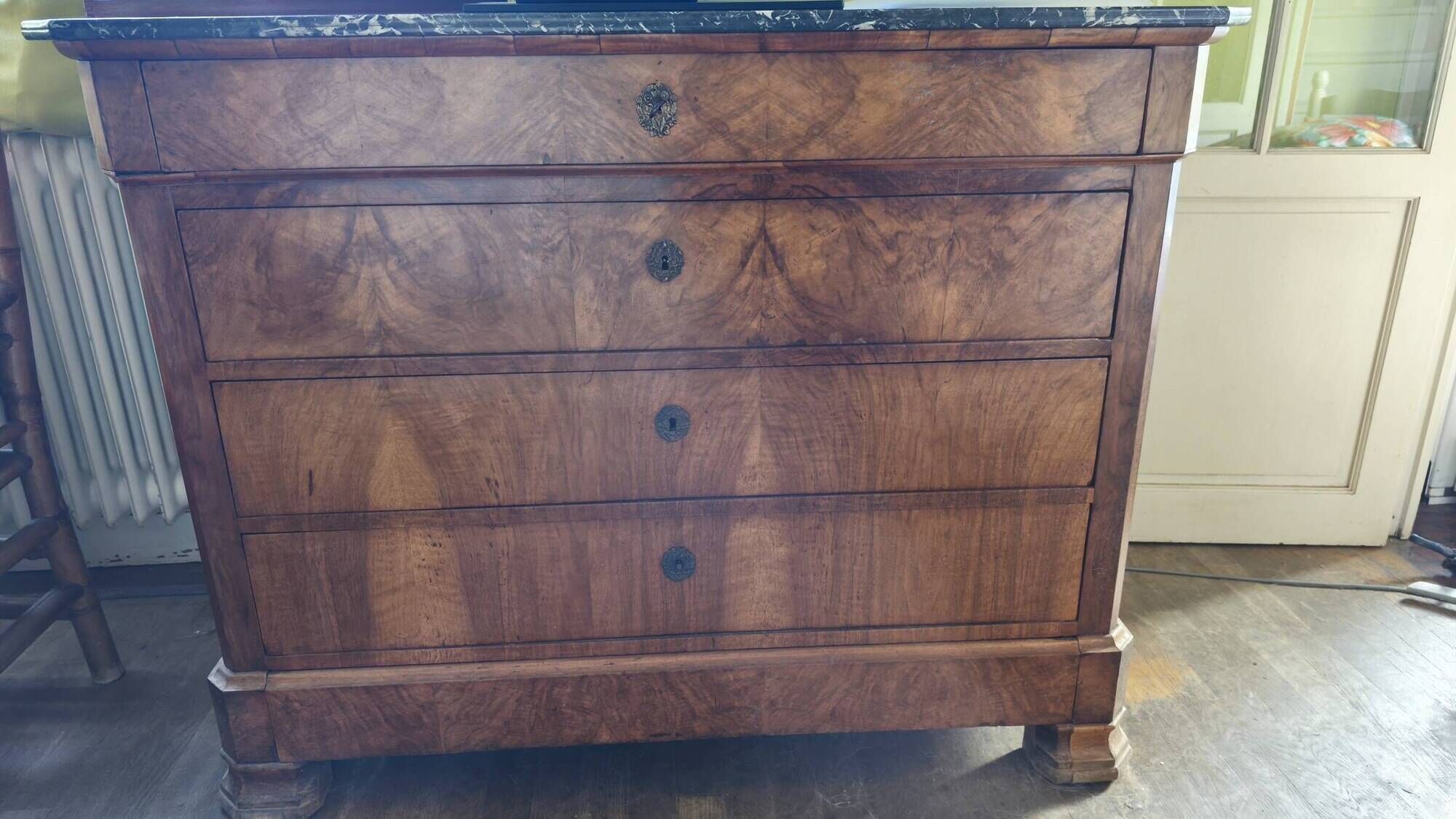 Louis Philippe walnut burl commode