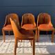 4 vintage Art Deco chairs in wood and cognac leather