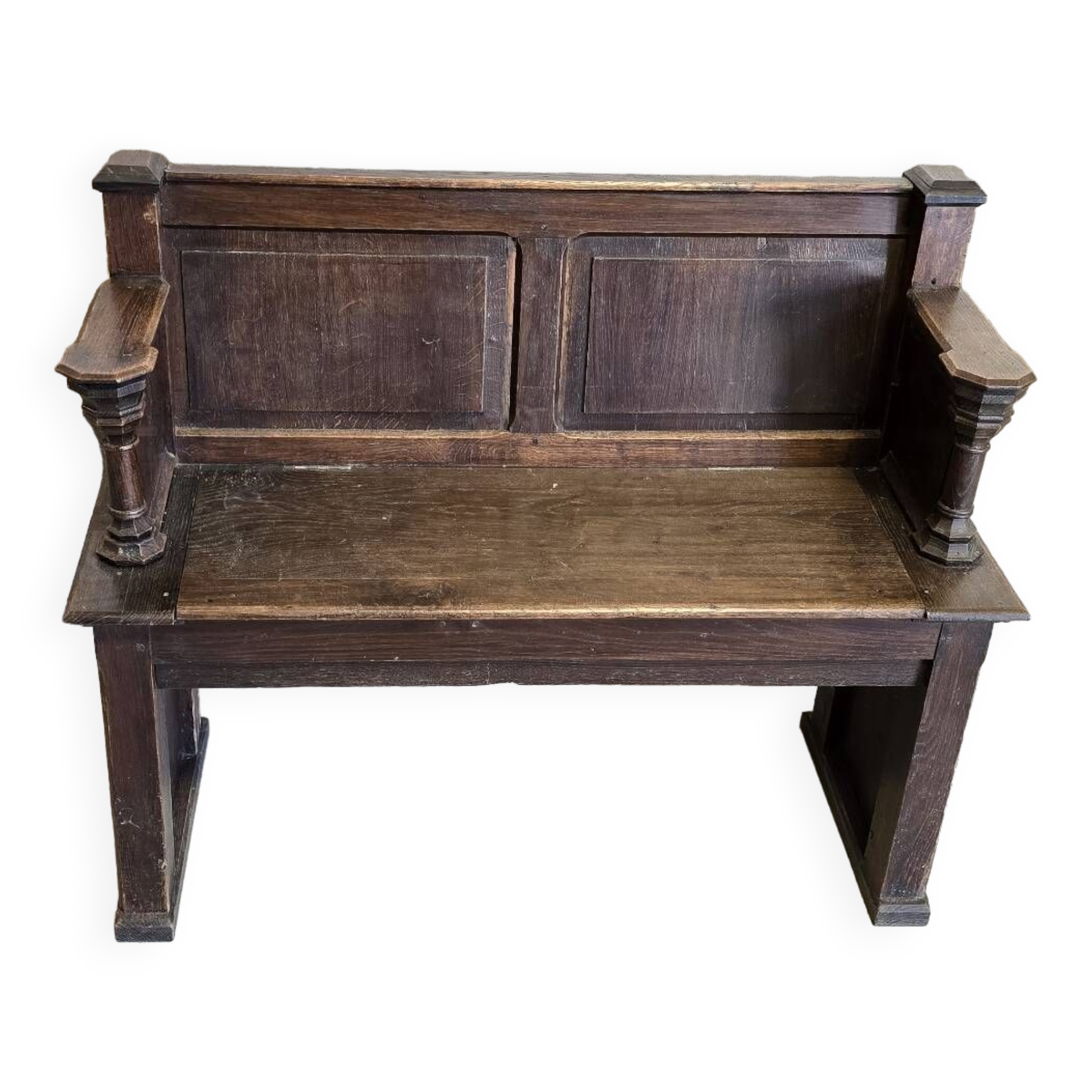 Small 19th century church chest bench in solid oak