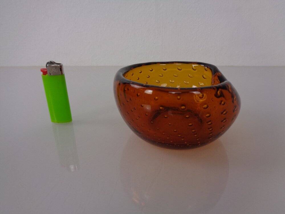 Amber Sommerso Murano Glass Ashtray, Italy, 1960s
