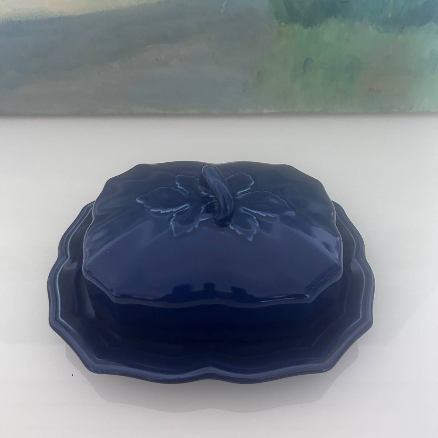 Blue Provençal butter dish