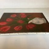 Painting bouquet of tulips oil on canvas signed