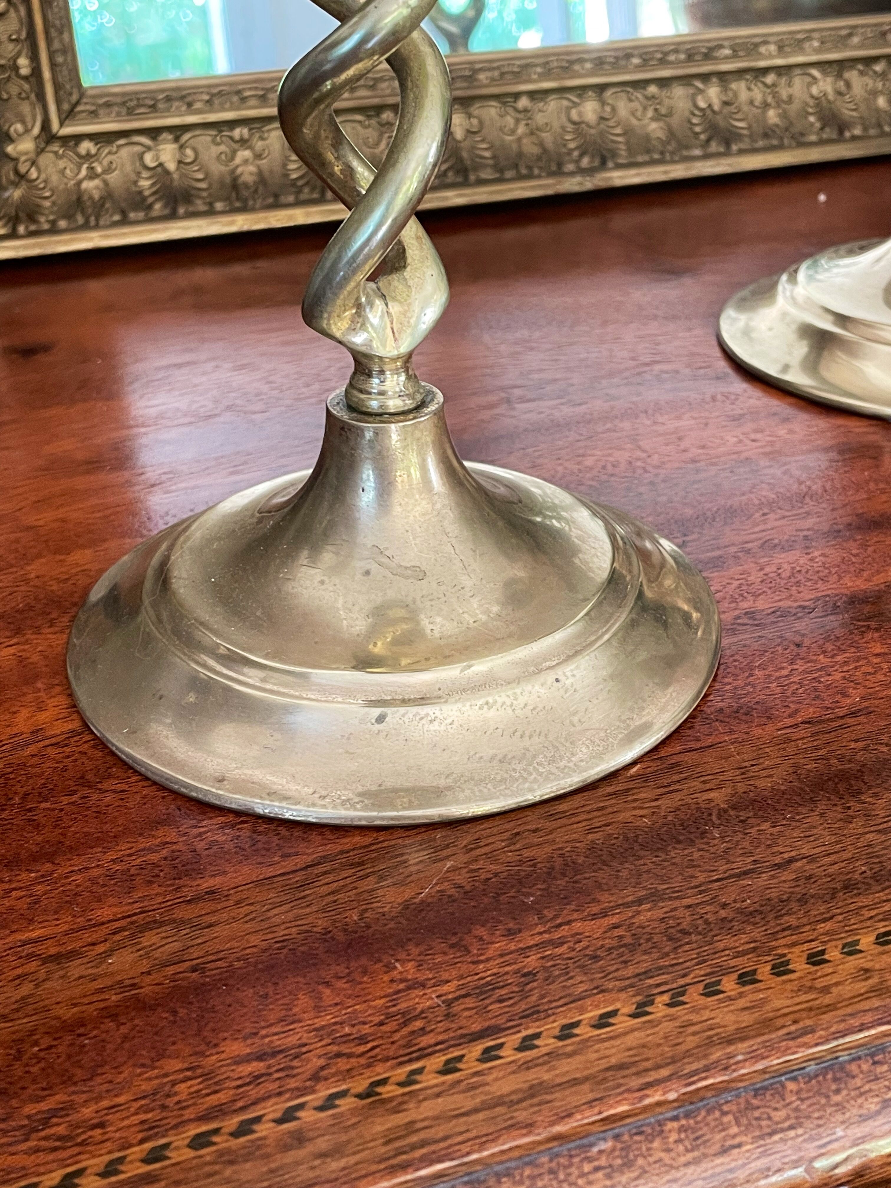 Old pair of twisted candle holders in gilded bronze 32.5cm