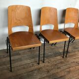 Series of 6 vintage chairs Baumann in beech design year 1950 1960