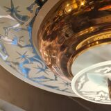 art deco suspension chandelier 1920 a 40 copper and glass very good condition 45xl49 not common