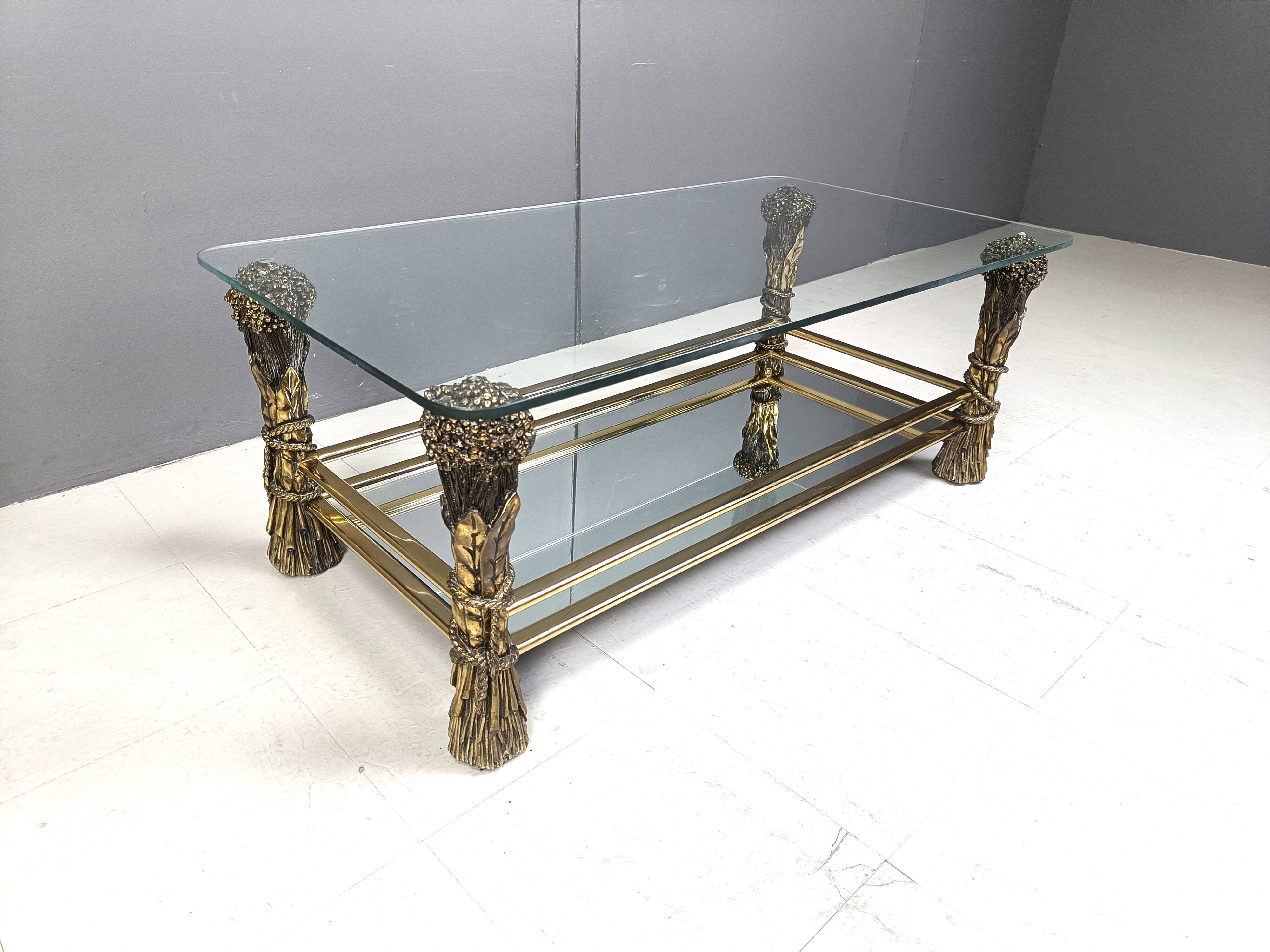 Vintage brass flower coffee table, 1970s