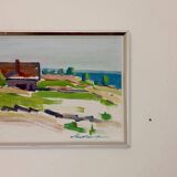 Oil painting on Swedish panel from the mid-century "House by the Sea in Öland" by Åke Adolfsson