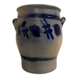 Grease pot in blue-patterned stoneware