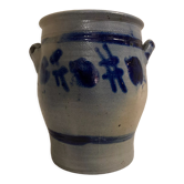 Grease pot in blue-patterned stoneware
