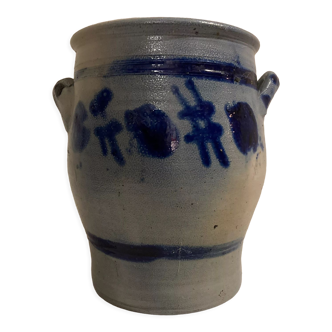 Grease pot in blue-patterned stoneware