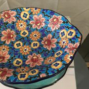 Oval fruit cup in Longwy enamels with floral decoration