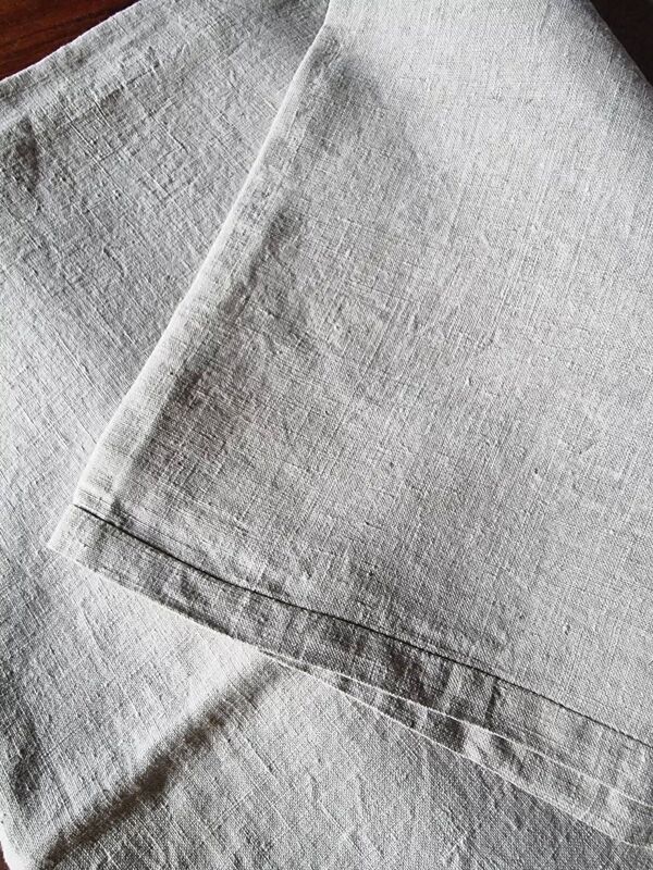 Drap ancien français tissé à la main – Lin naturel, début du 20ème siècle, 210 × 280 cm, 2 kg