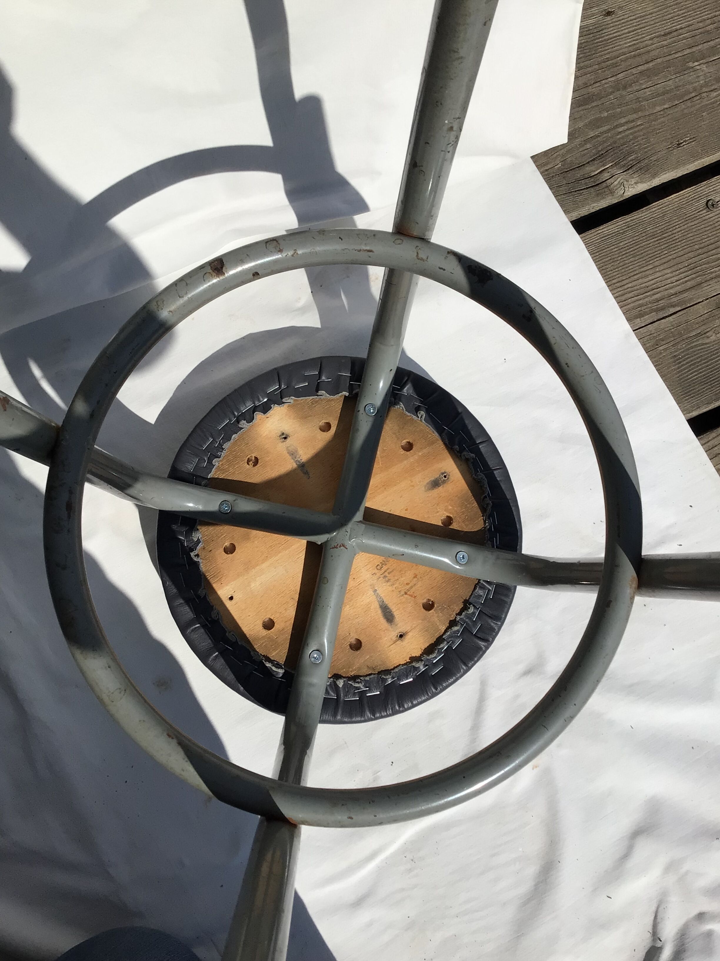 Industrial stool seat dark grey leather