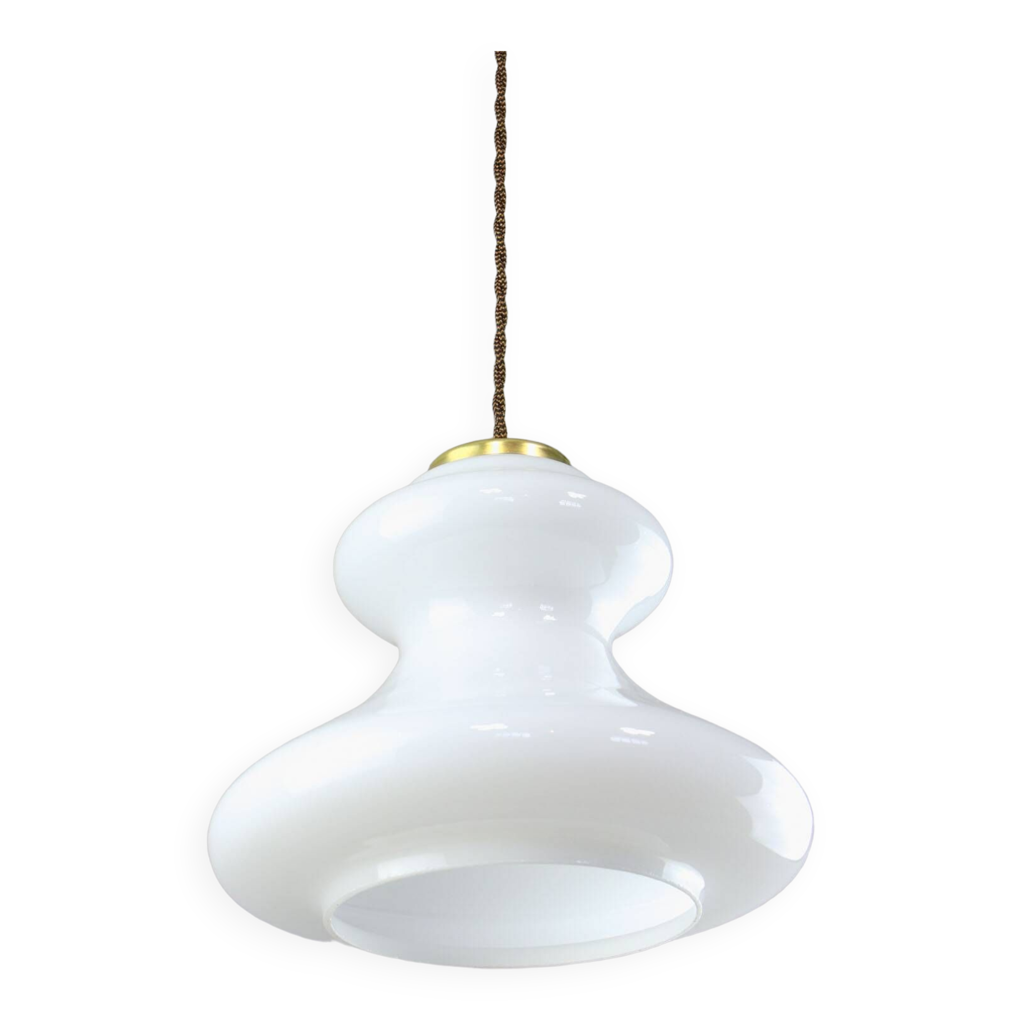 Mid-century italian green glass & brass pendant lamp