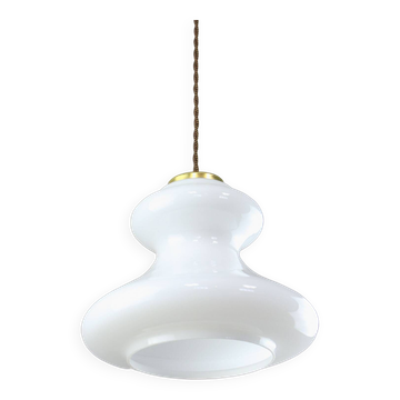 Suspension italienne en verre vert et laiton du milieu du siècle