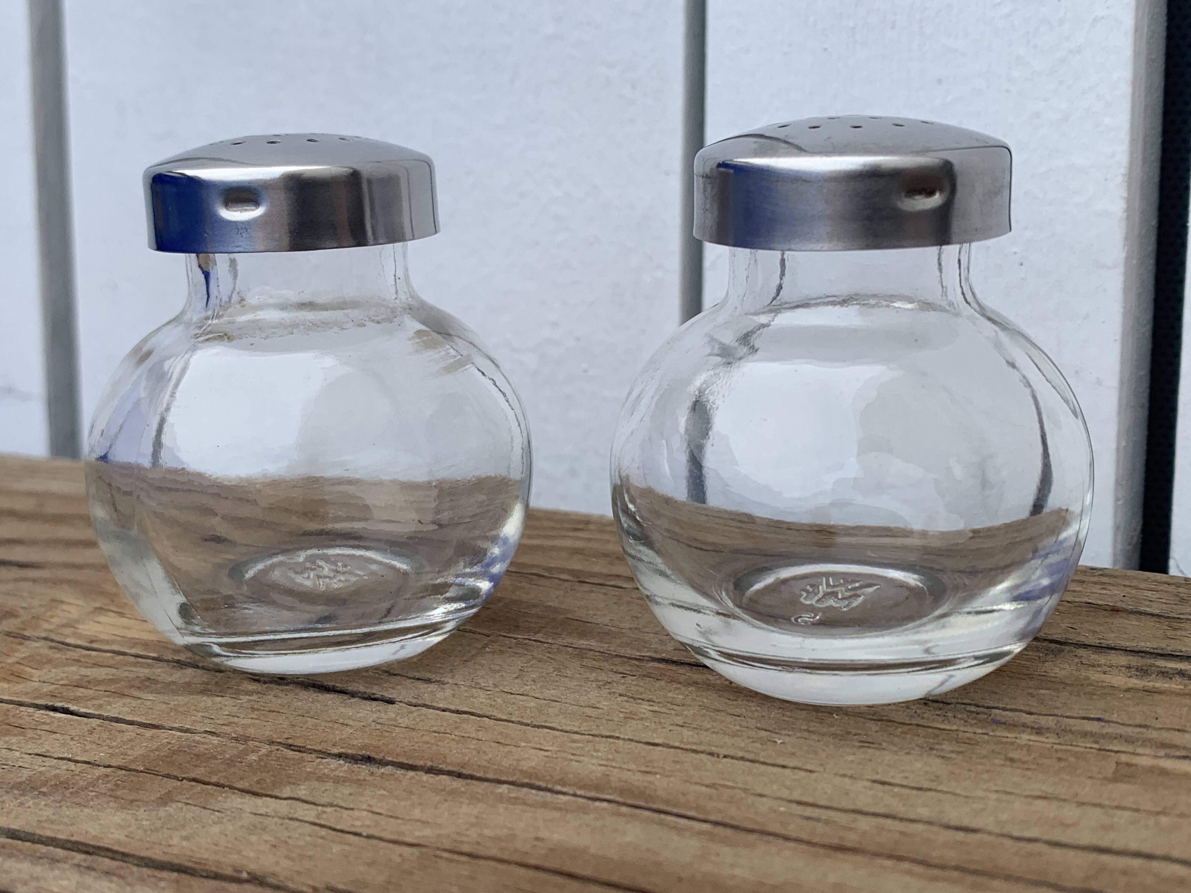 German salt and pepper shaker WMF in metal and glass, 1970