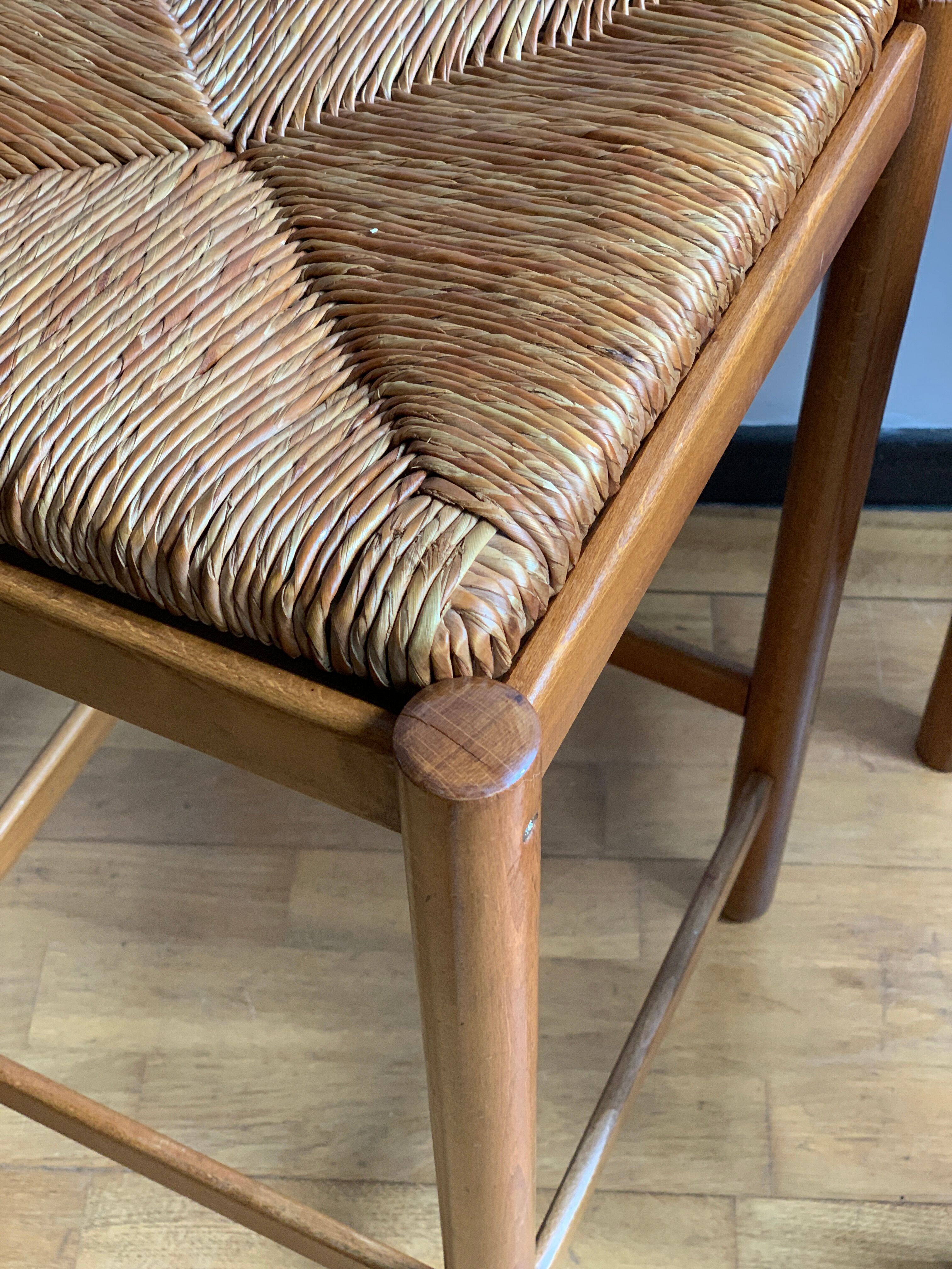 Tabouret chaise de bar bois et paille