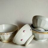 Five matching antique porcelain and earthenware bowls