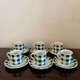 Set of 6 Digoin Sarreguemines Plaid cups and saucers
