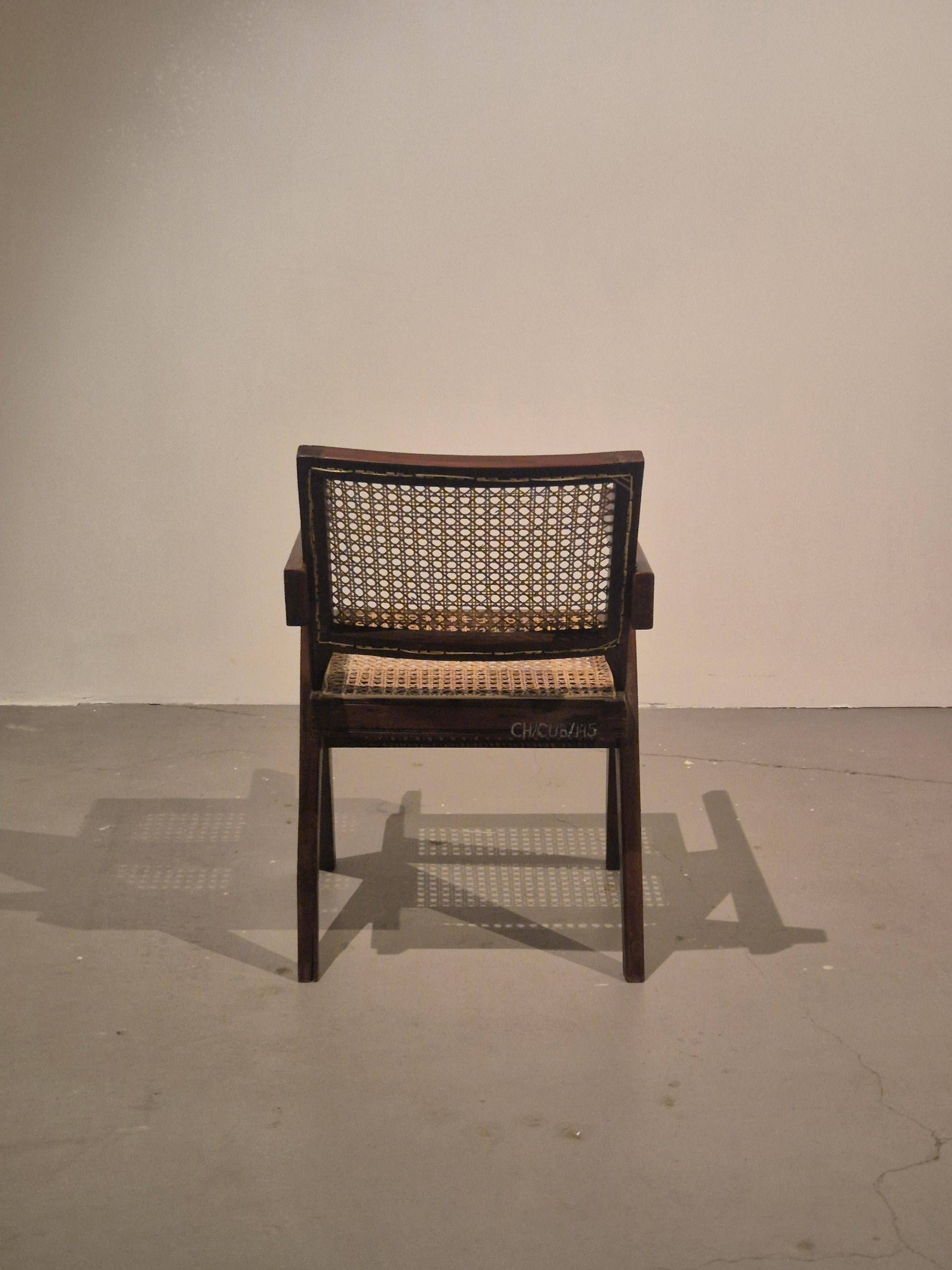 Pierre Jeanneret, original SI-28-B armchair in teak and caning, Mid-Century Modern