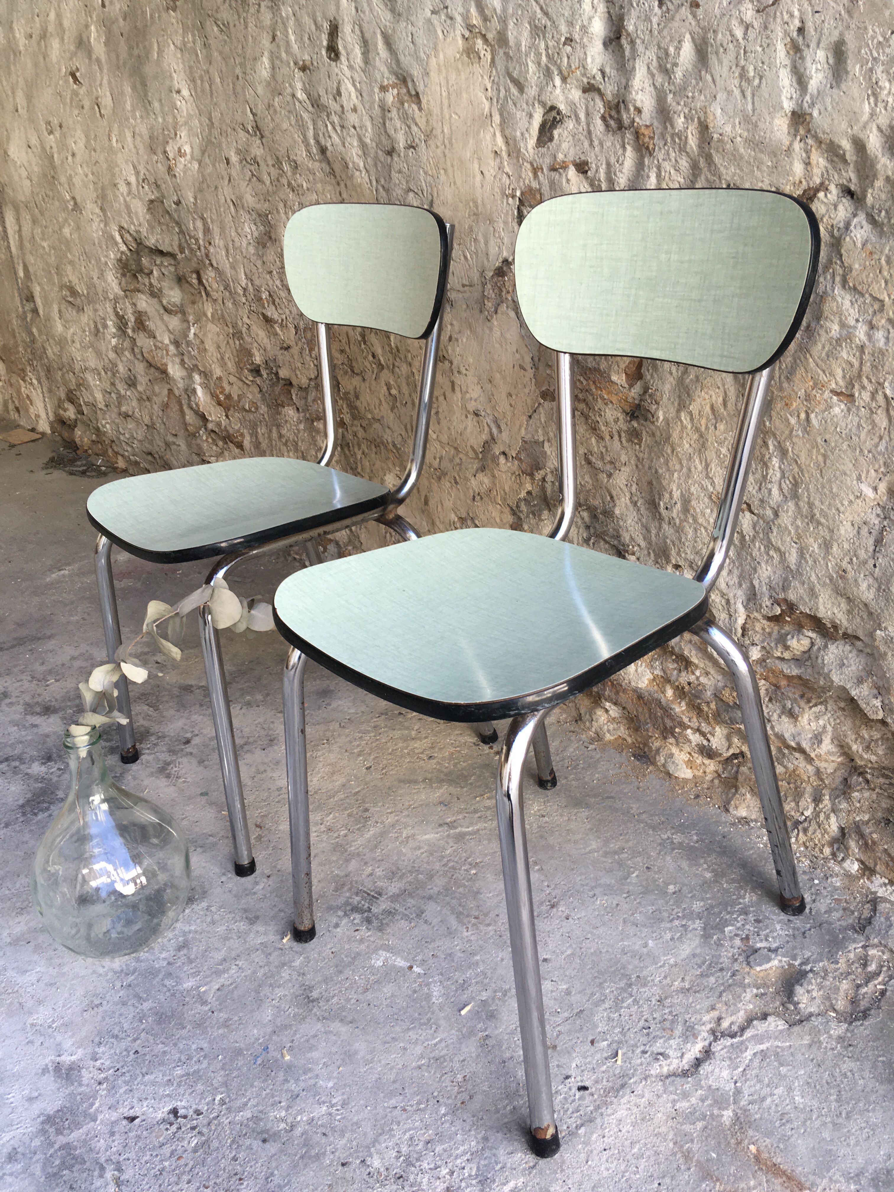 Pair of chairs in sky blue formica