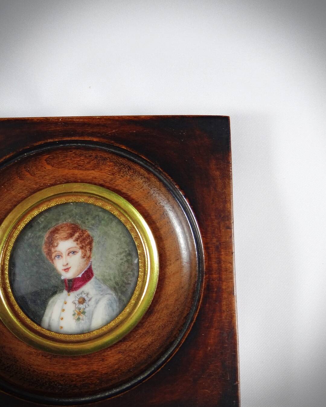 Portrait miniature Tondo Napoléon II officier gouache peint à la main XIXè