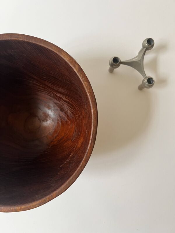 Grand saladier / corbeille scandinave en teck véritable 1970