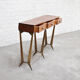 Sculptural wood & brass console table, italy 1950's