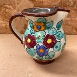 Antique cerart monaco ceramic pitcher chiseled flower decor 70's vintage