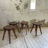 Pine stools with curved seat from the 50s