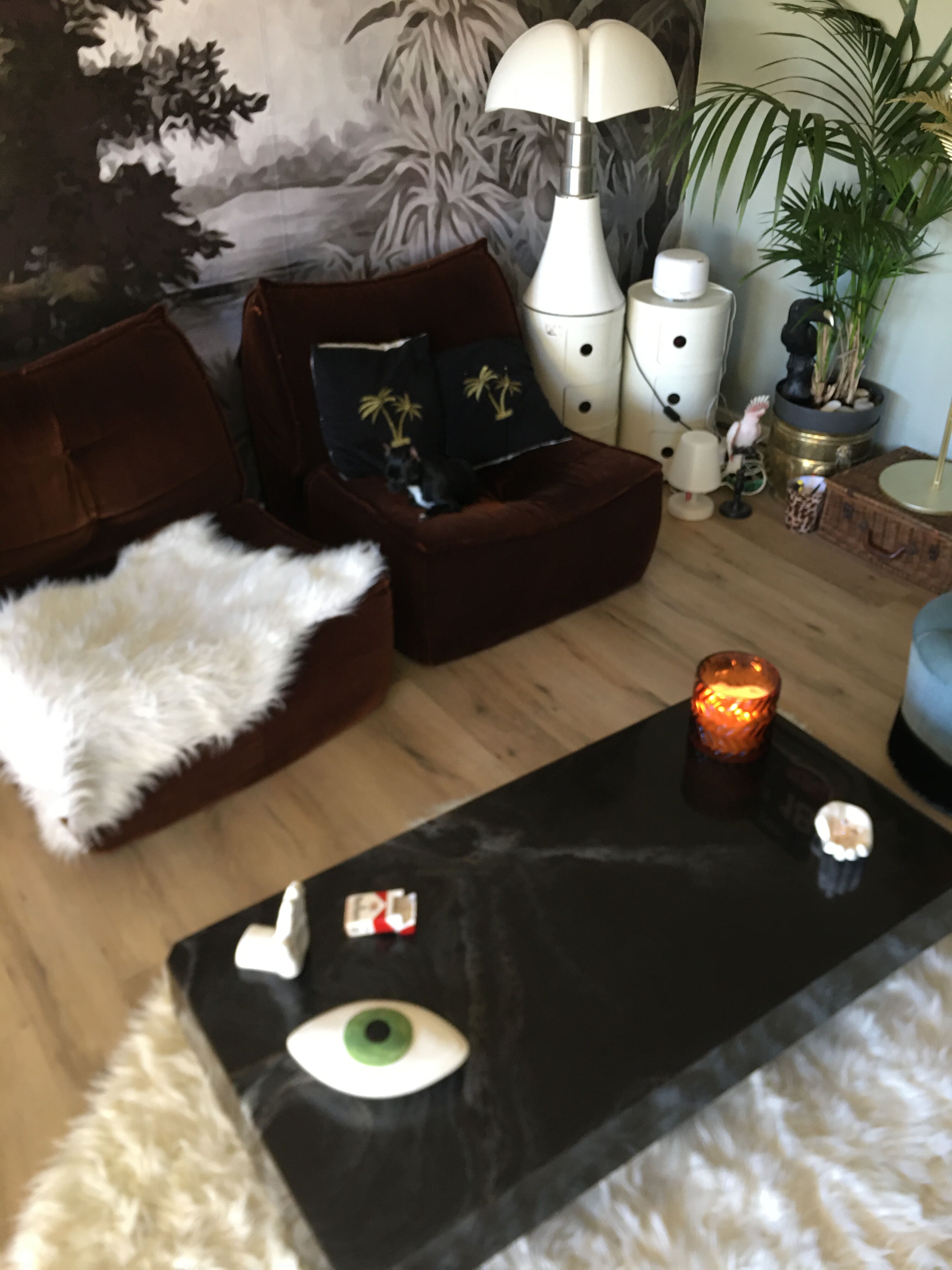 Coffee table 70s black marble effect