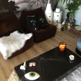 Coffee table 70s black marble effect