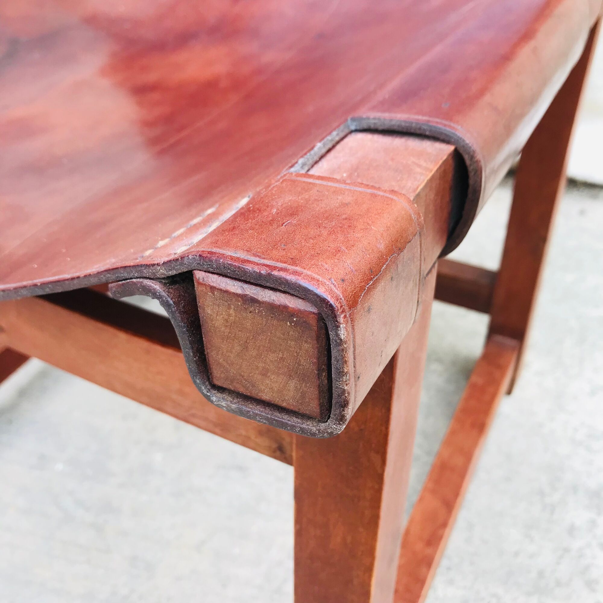 Modernist chair Riaza leather and vintage wood 1960