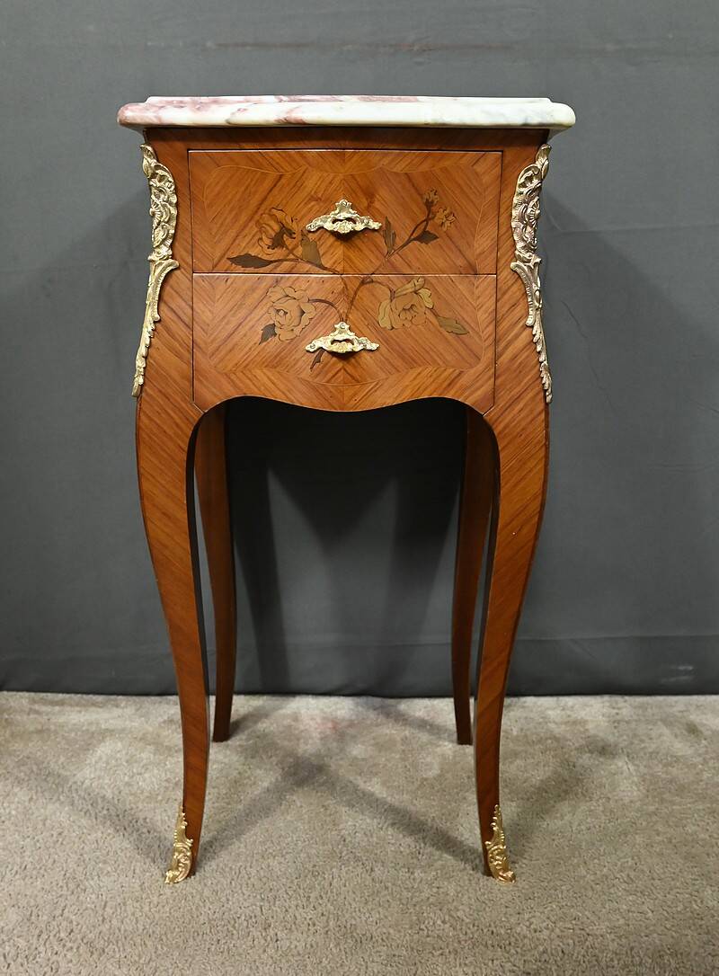 Pair of marquetry bedside tables, Louis XV style – 1960