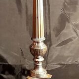 Lamp base, church candlestick in bronze, silver plated, Neo-Gothic style